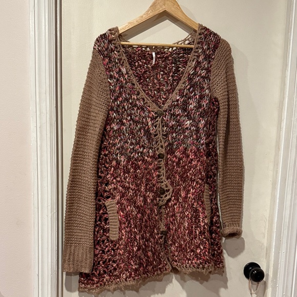 Free People Sweaters - Free People pink and burgandy Knit Cardigan